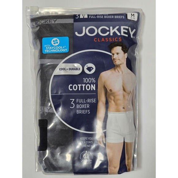 Jockey Classics Men's Full Rise Boxer Briefs 3 Pack Medium StayCool Cotton (N) - Picture 1 of 6